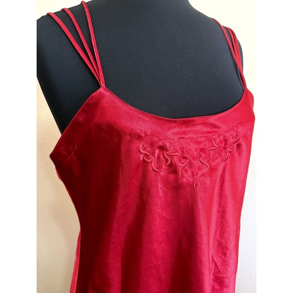 Red Satin Slinky Intimates Slip Dress Red Large XLarge Sexy Y2k Nightgown - Thumbnail 4