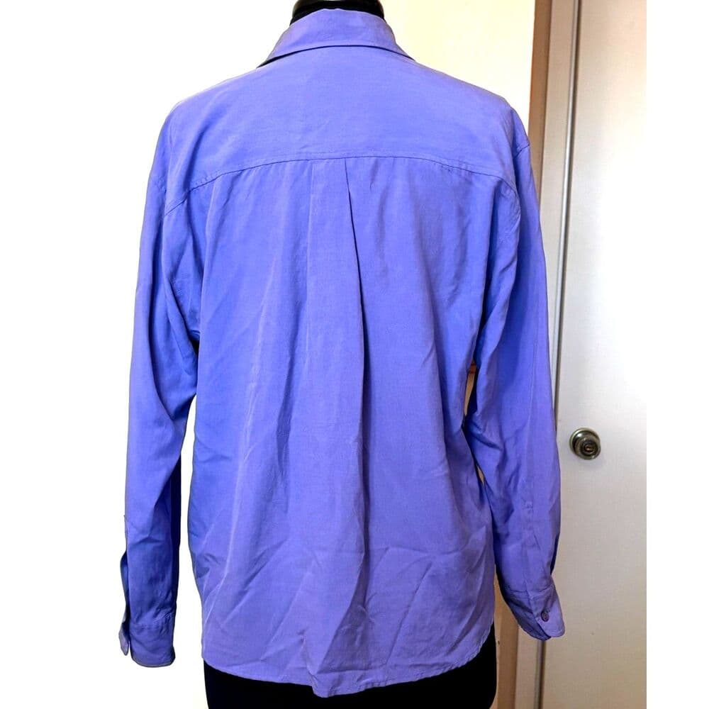100% Silk Purple Button-up Top Vtg 1990s Quiet Luxury Old Money Career - Thumbnail 3