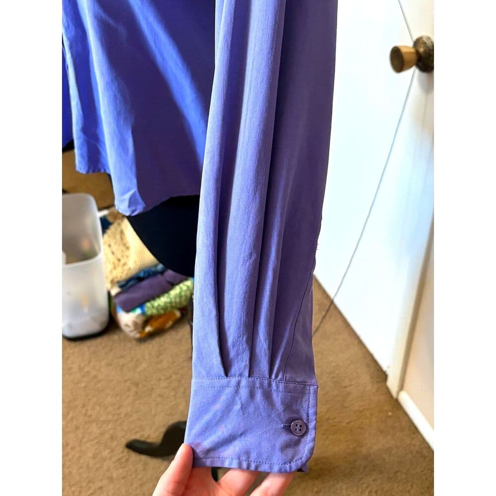 100% Silk Purple Button-up Top Vtg 1990s Quiet Luxury Old Money Career - Thumbnail 4