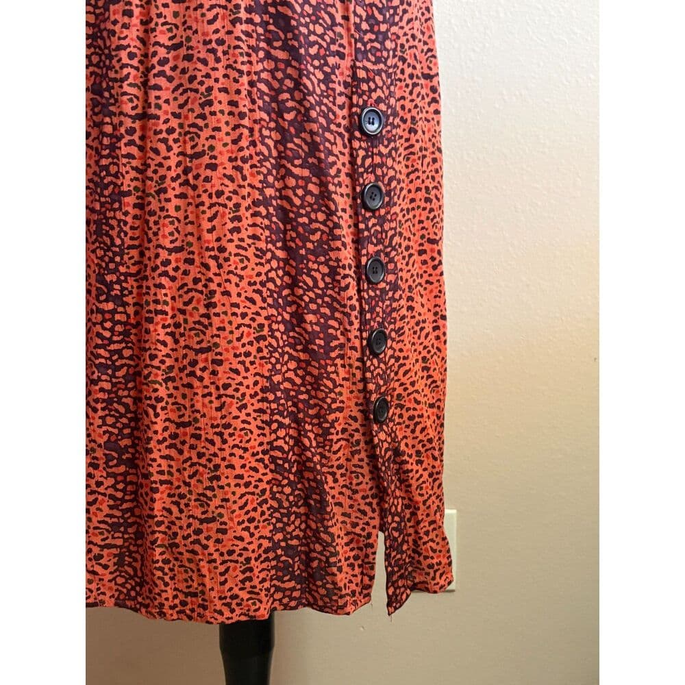 Angie Orange Animal Print Midi Dress Womens Small Boho V Neck Long Sleeve - Thumbnail 6