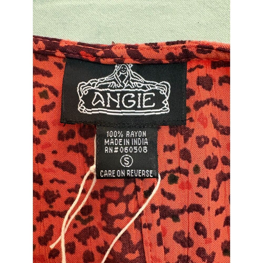 Angie Orange Animal Print Midi Dress Womens Small Boho V Neck Long Sleeve - Thumbnail 7