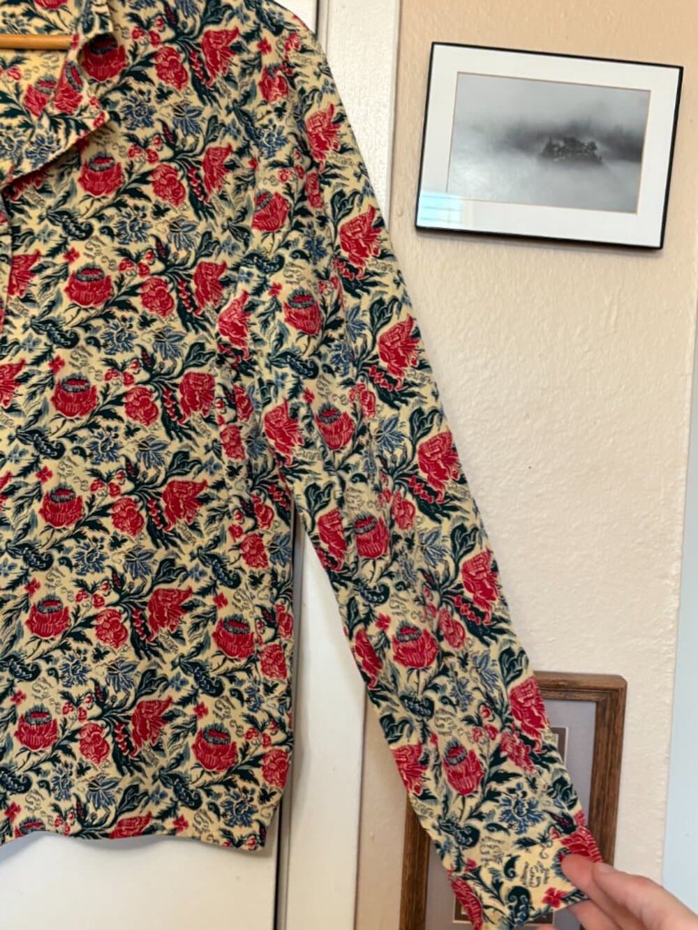 Vtg Floral Roses Cream Button Front Blouse Top Medium - Thumbnail 5