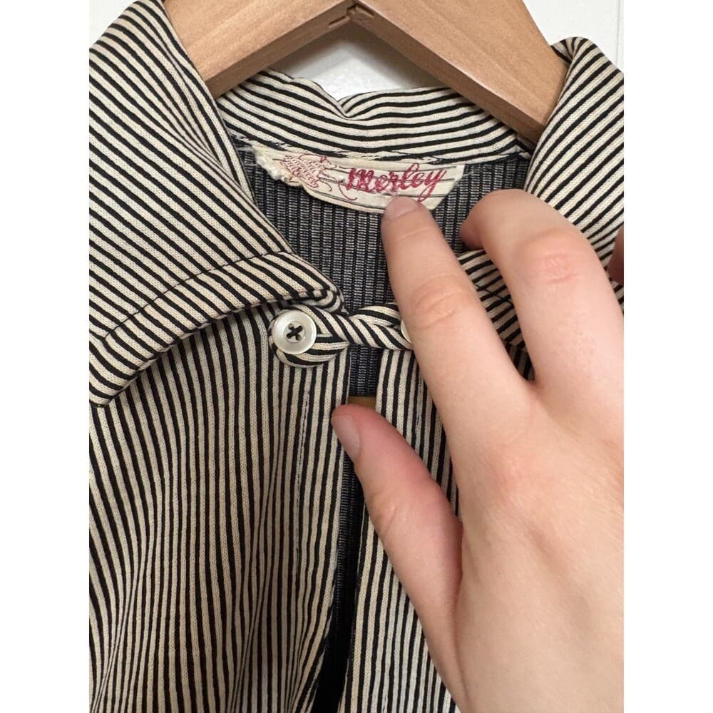 1960s Black and White Striped Sailor Dress Dagger Collar Pencil Skirt - Thumbnail 5