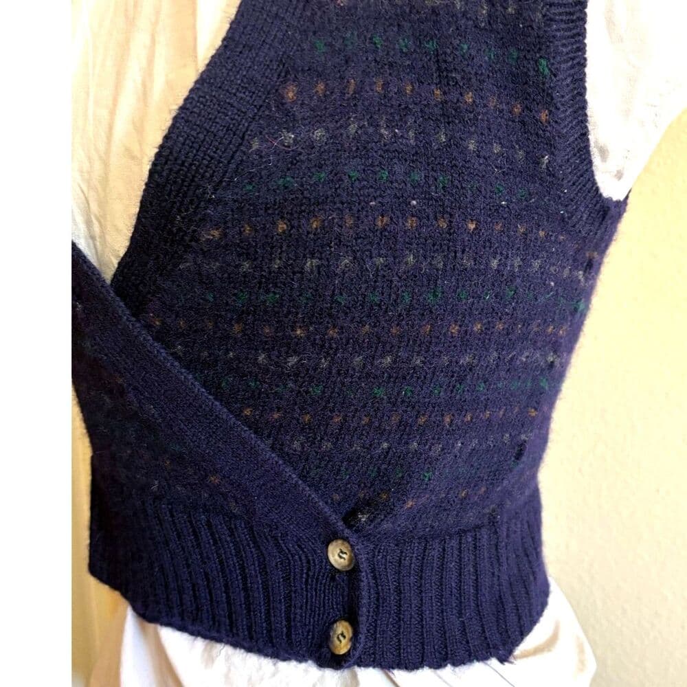 80s Collegiate Wrap Sweater Vest Double Button Cropped Preppy Grandpa Small - Thumbnail 3