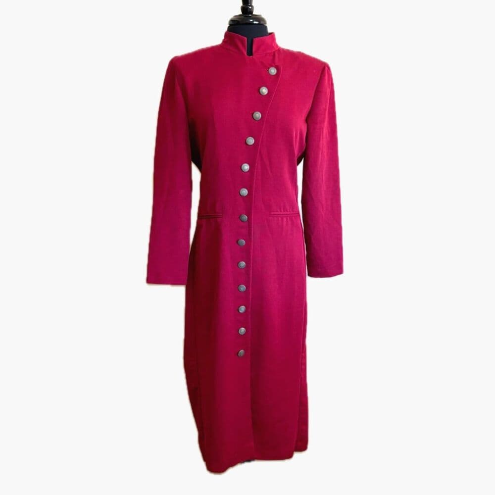 Virgo II Dress Women's Midi Red Military Buttons Acadamia US 12
