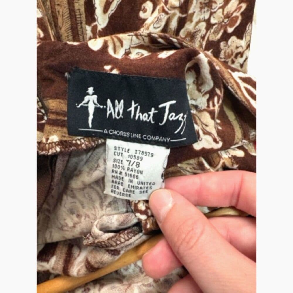 Sleeveless Brown Floral Midi Dress Beading Sheath 1990s Vtg Small 7/8 - Thumbnail 7