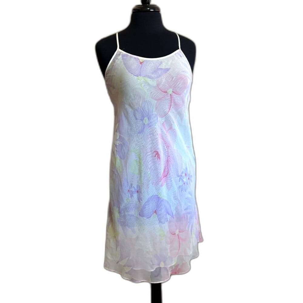 Sheer Floral Slip Dress Size 8 Adjustable Straps Open Back Medium
