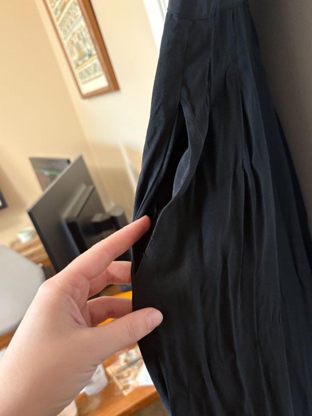 100% Silk Black Jumpsuit Waist Pleating 80s Vtg Medium - Thumbnail 7