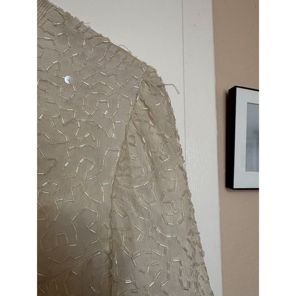 80s Vintage White Beaded A-Line Cocktail Dress Wedding Large - Thumbnail 7