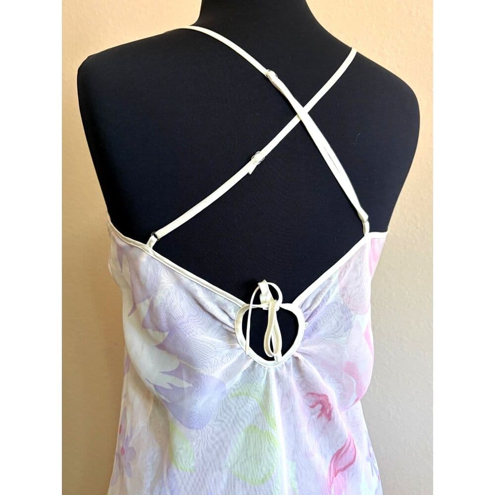 Sheer Floral Slip Dress Size 8 Adjustable Straps Open Back Medium - Thumbnail 4