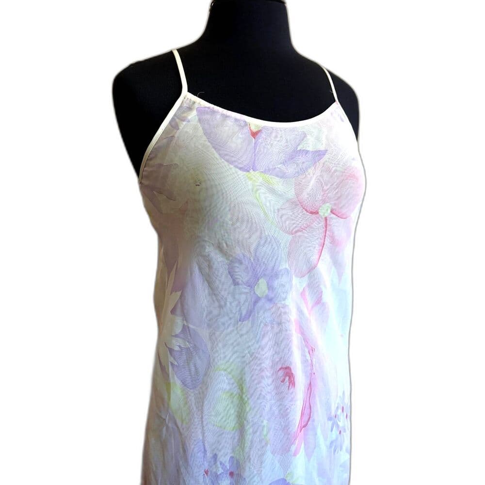 Sheer Floral Slip Dress Size 8 Adjustable Straps Open Back Medium - Thumbnail 3