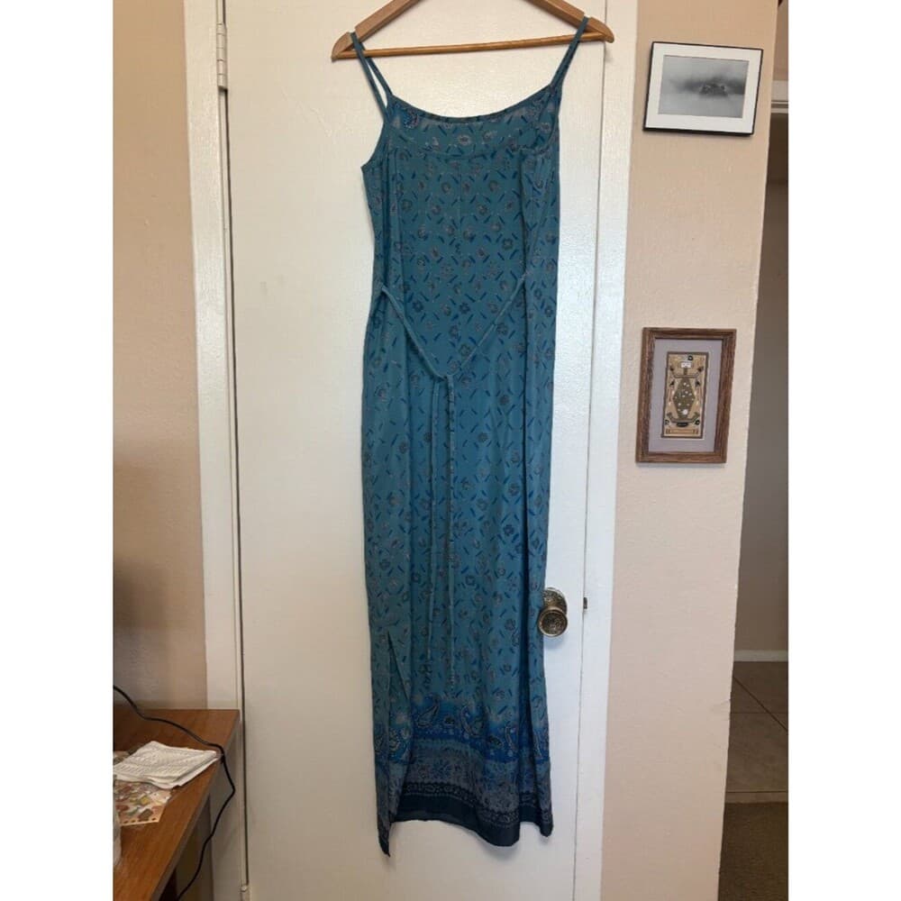 Blue Floral Paisley Maxi Slip Dress Small Vintage 90s Y2K California Concepts - Thumbnail 2