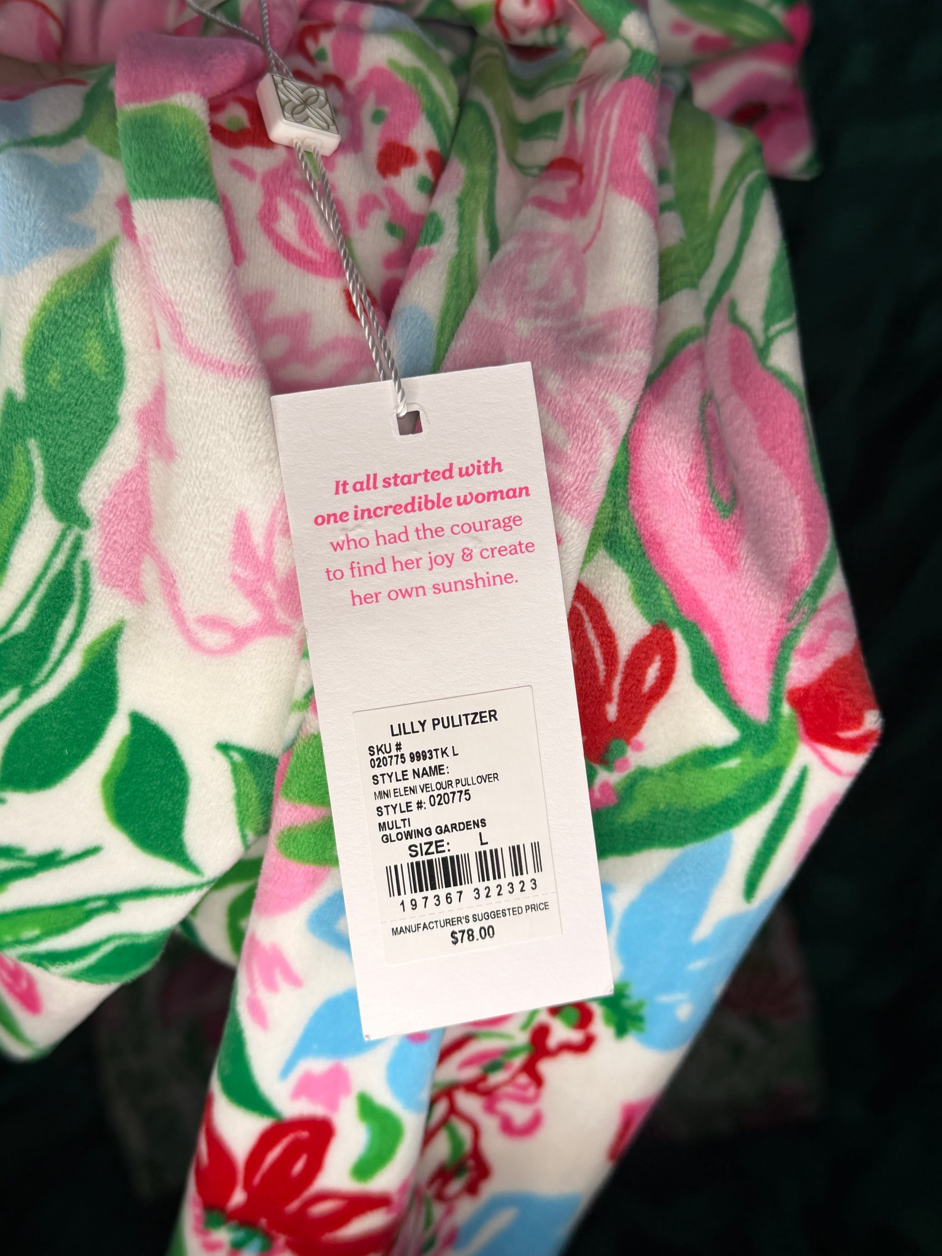 TWO PIECE SET Lilly Pulitzer Kids Velour Pullover Set Glowing Gardens L 8-10 - Thumbnail 2