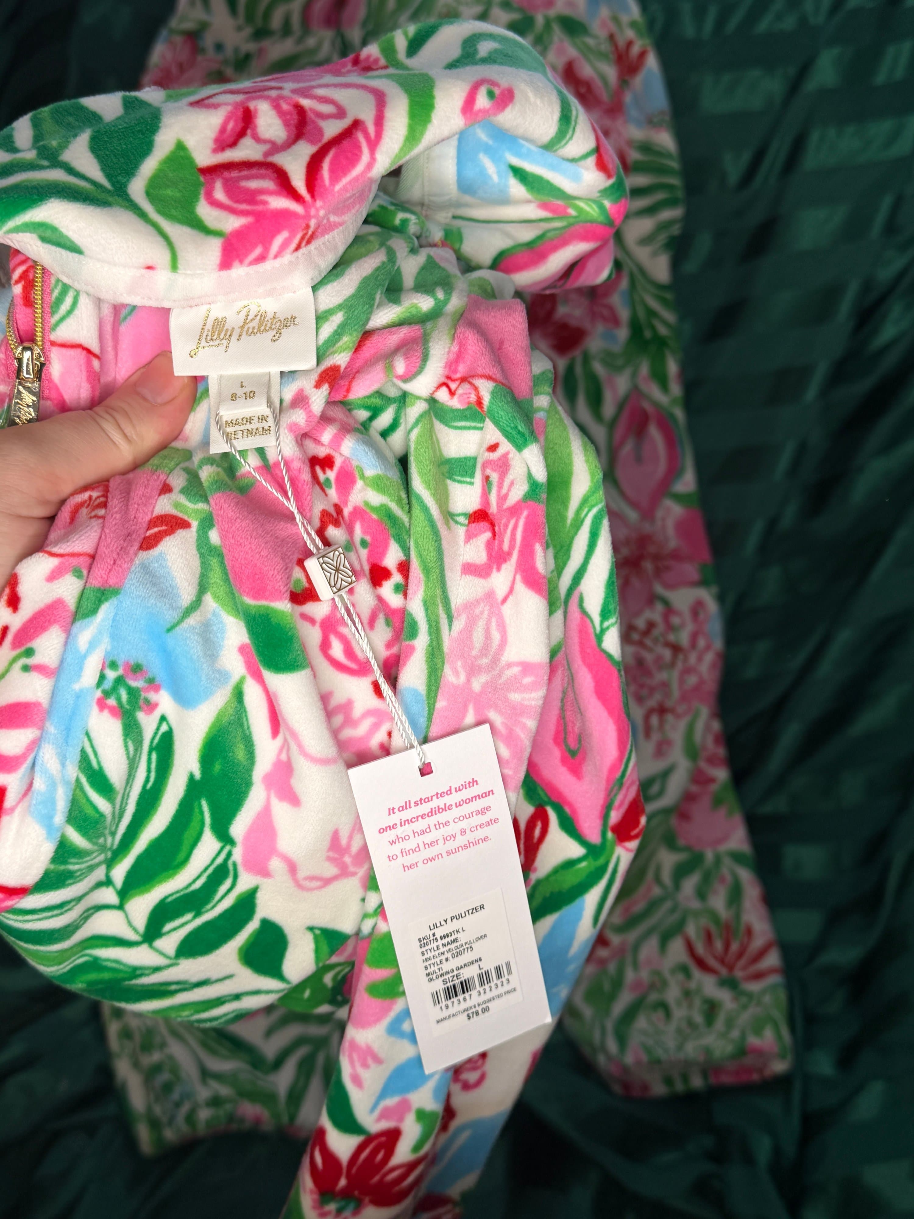 TWO PIECE SET Lilly Pulitzer Kids Velour Pullover Set Glowing Gardens L 8-10 - Thumbnail 7