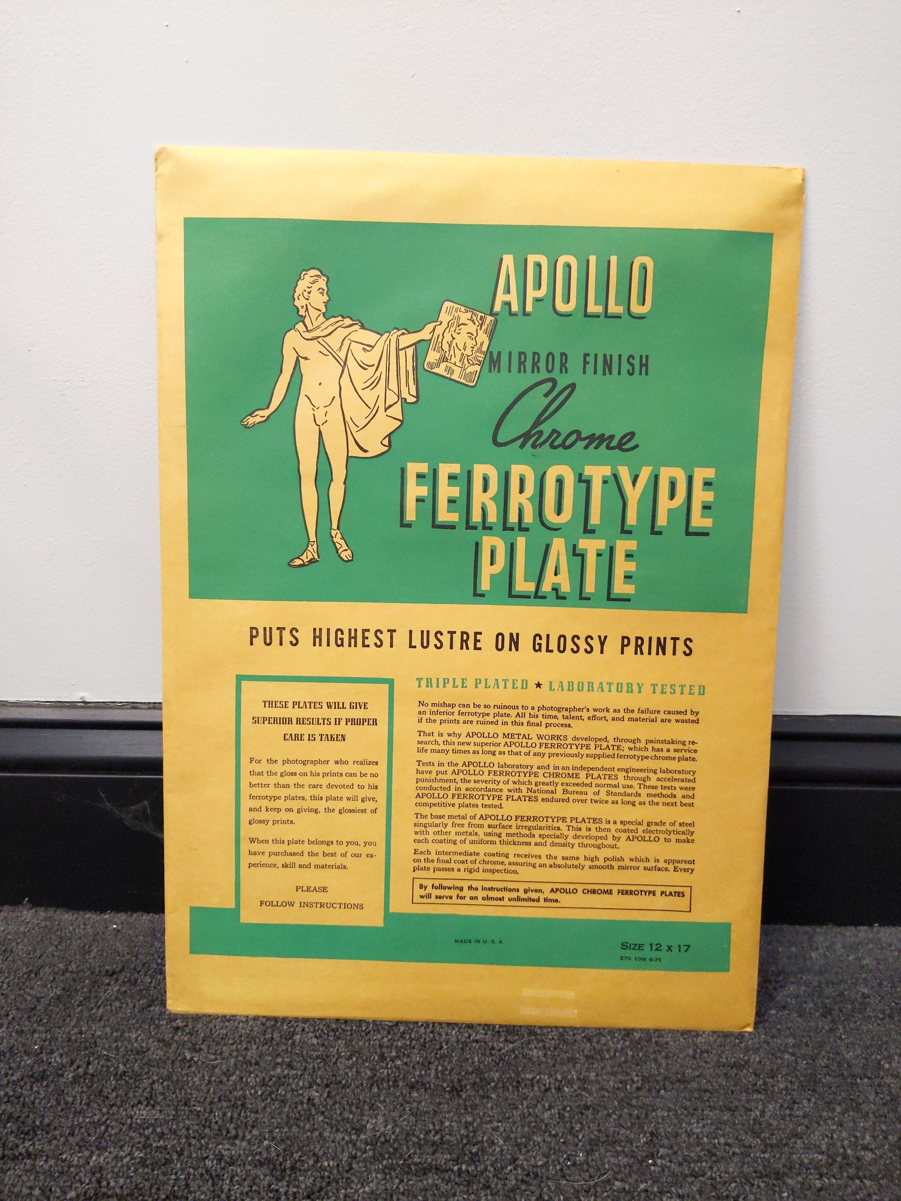 Apollo Mirror Finish Chrome Ferrotype Plate (Size 12x17) w/ Original Package #0809