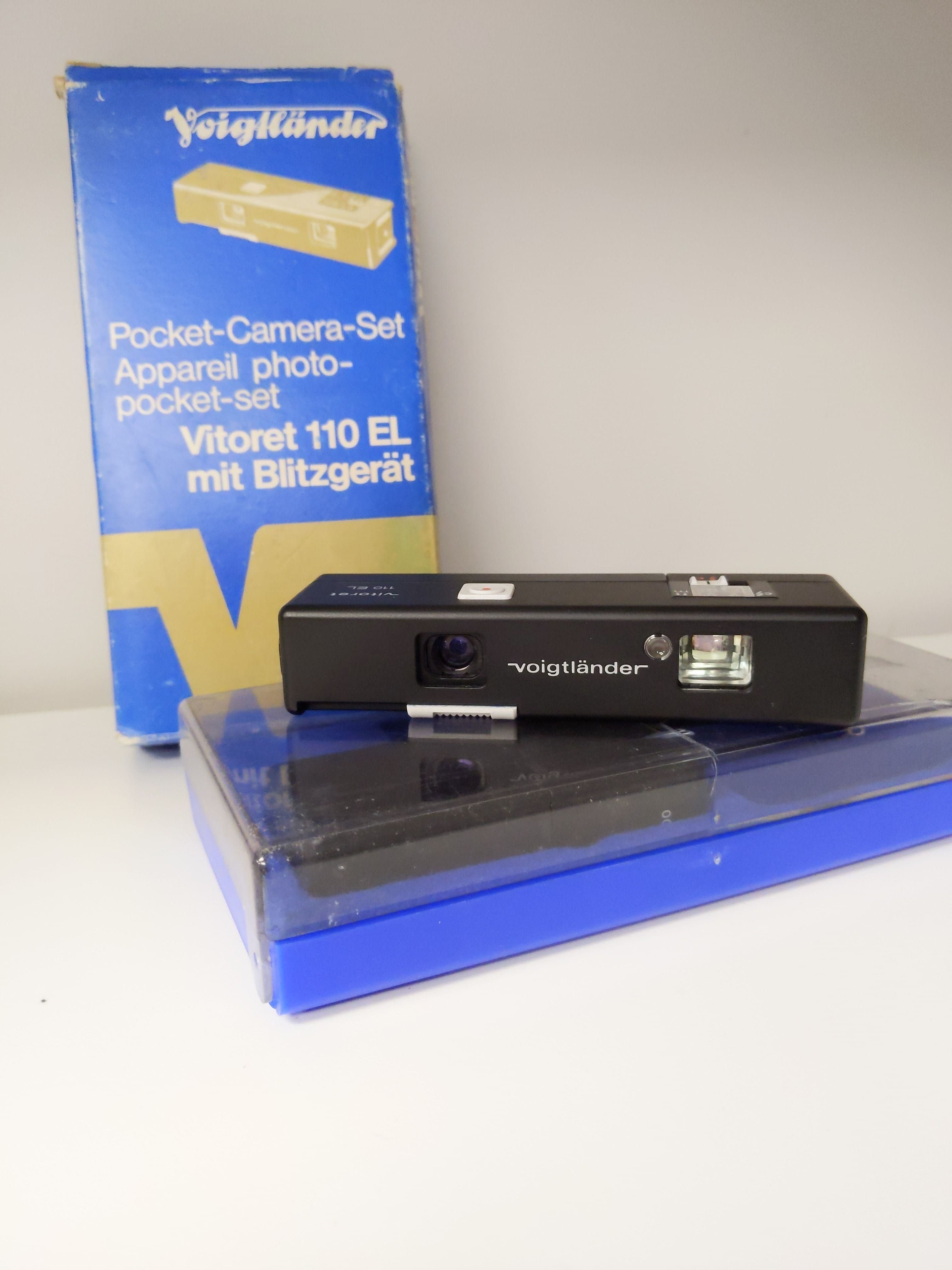 Voigtlander Vitoret 110 EL Film Camera Kit w/ Box, Case, Flash, Strap, & Clip #0764