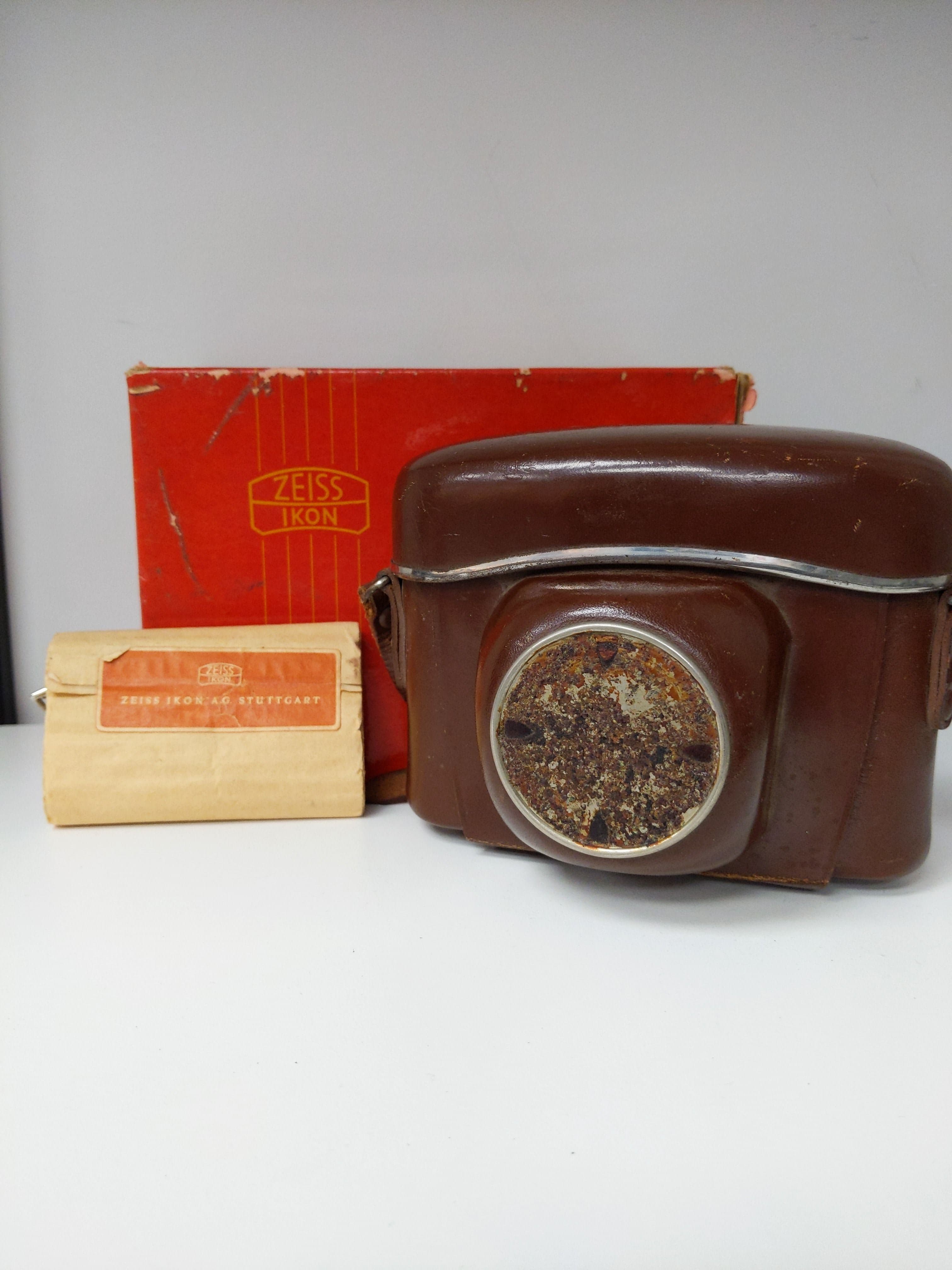 Brown Leather Zeiss Camera Case w/ Strap & Original Box for Zeiss Ikon Contina SLR Camera #0695