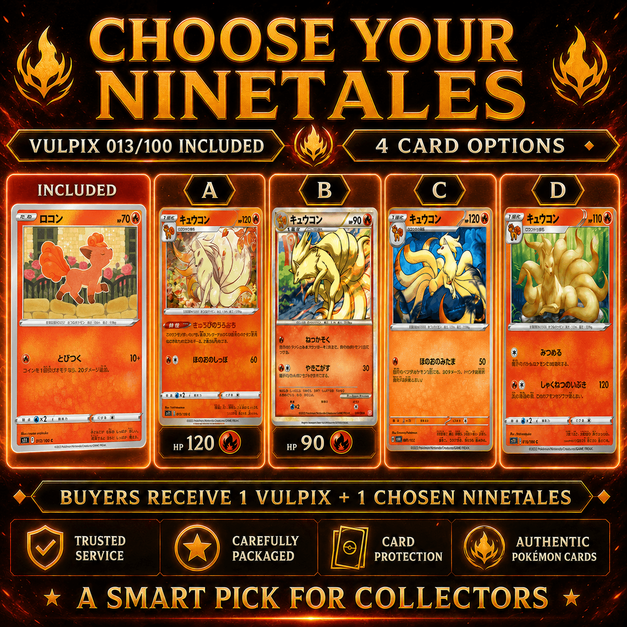 Pokemon TCG Japanese Vulpix 013/100 + Choice of 1 Ninetales Card Set - Thumbnail 2