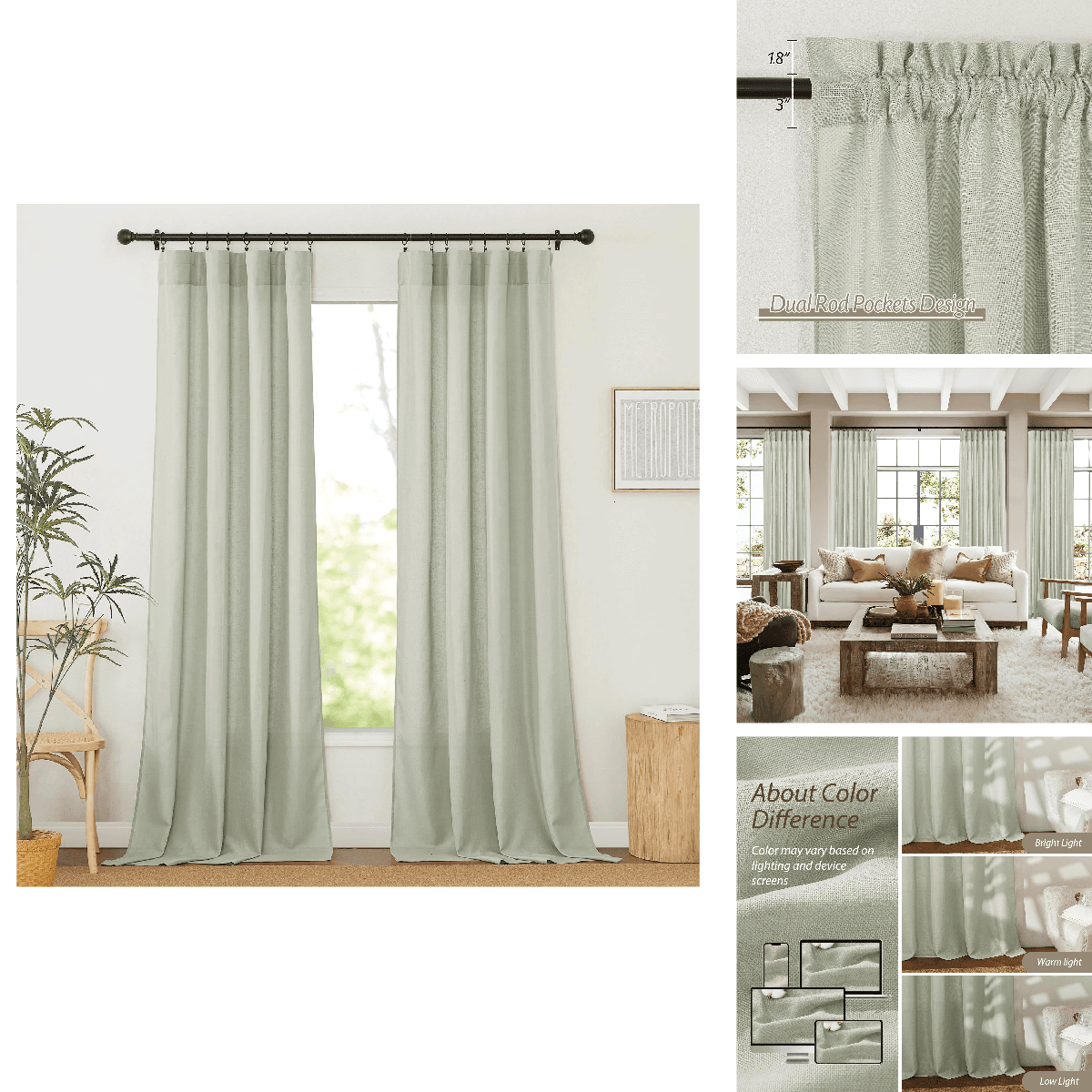 Ryb Home Linen Sheer Curtains 2 Panels For Living Room Semi Transparent Privacy