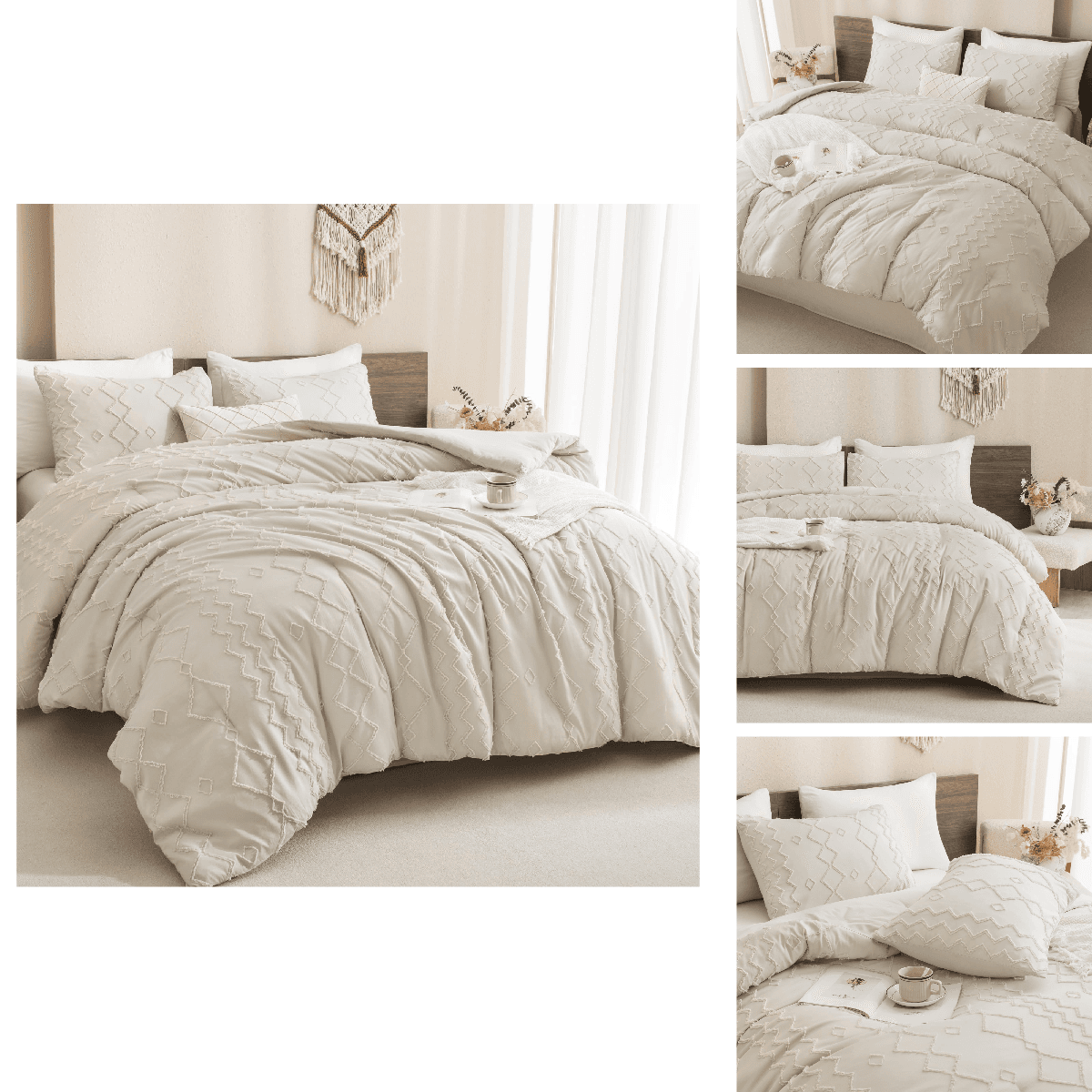 Andency King Comforter Set Beige Textured Farmhouse 3 Pieces 1 Boho Comforter 2