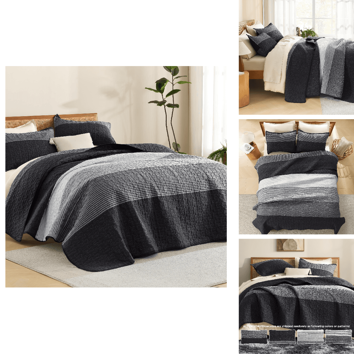 Litanika Quilt Queen Size Black Grey And White Gray Stripe Patchwork Summer