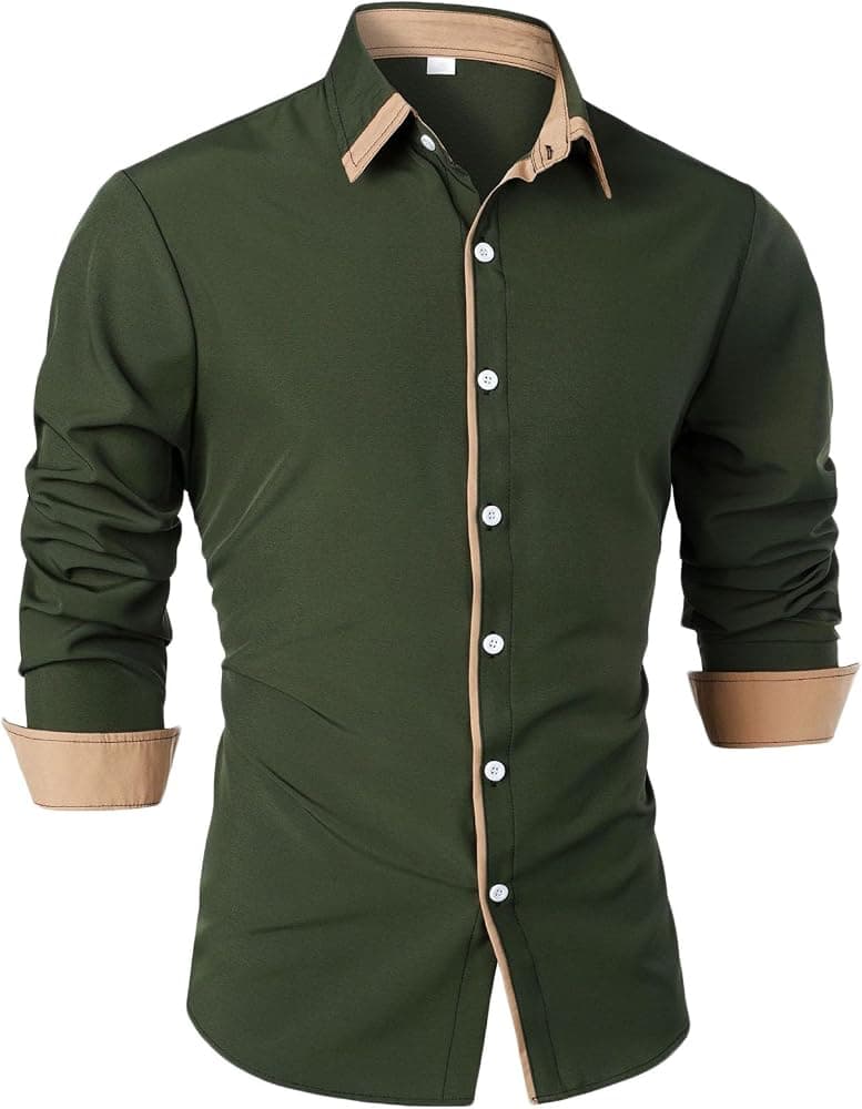 Structure Men's Slim Fit Dress Shirt, Size: 13.5, Dark Green - Thumbnail 3