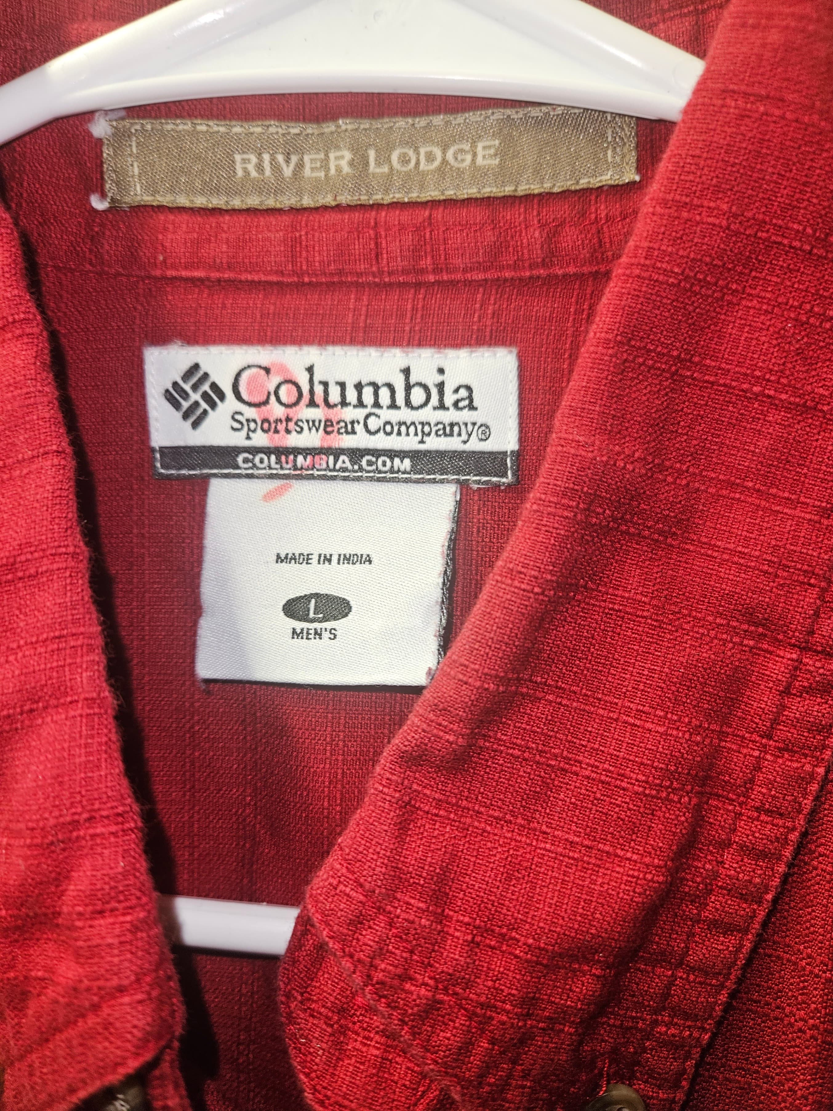 Columbia Men's Red Long Sleeve Button-Up Shirt Size L - Thumbnail 2