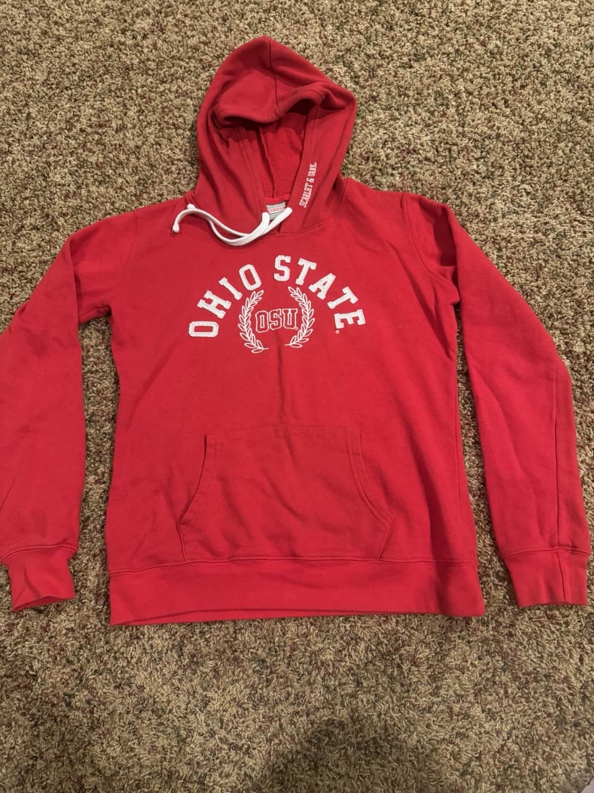 Ohio State Buckeyes Scarlet & Gray Sweatshirt Hoodie Womens Size L Red Logo