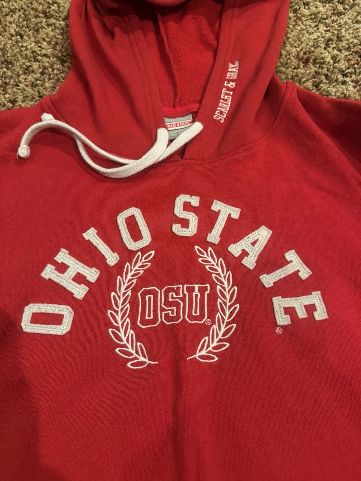 Ohio State Buckeyes Scarlet & Gray Sweatshirt Hoodie Womens Size L Red Logo - Thumbnail 3