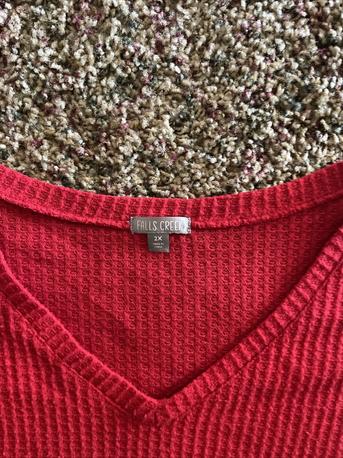 Falls Creek Red Long Sleeve V-neck 2x - Thumbnail 4