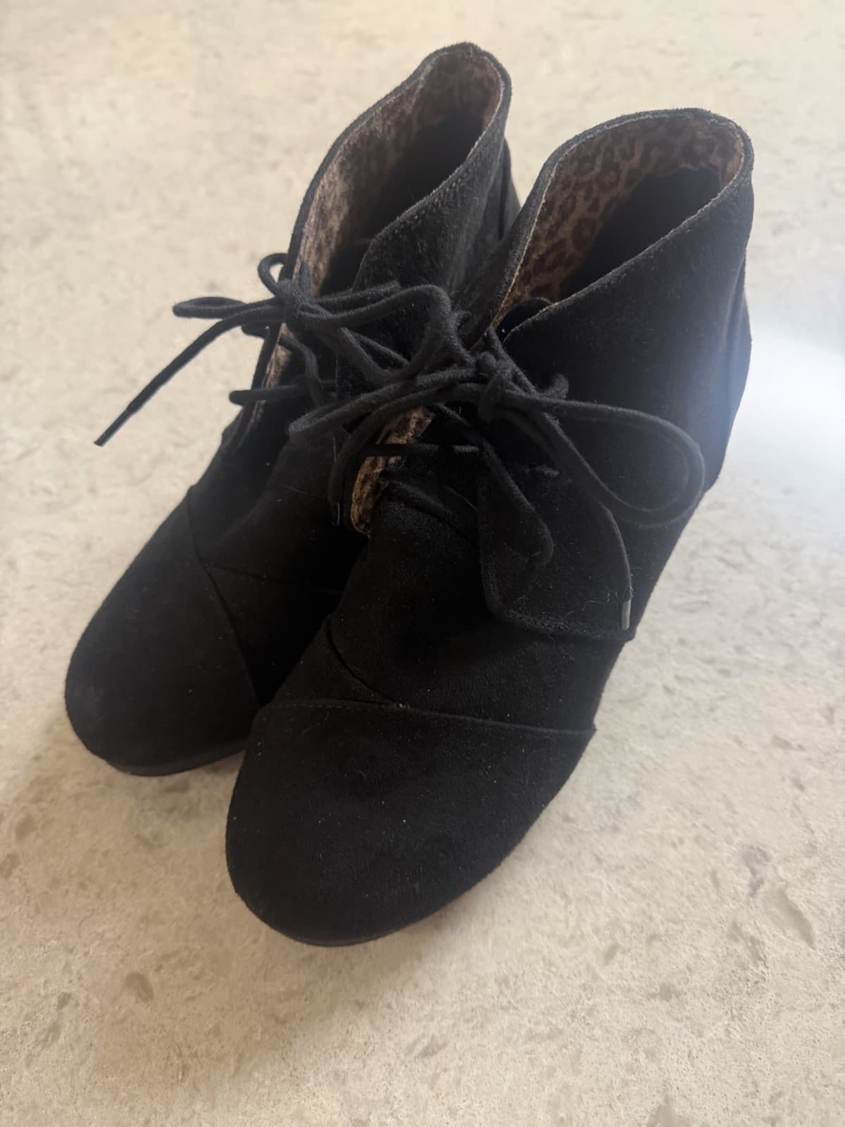 Cityclassified black tie wedge shoes boots womens' 8.5
