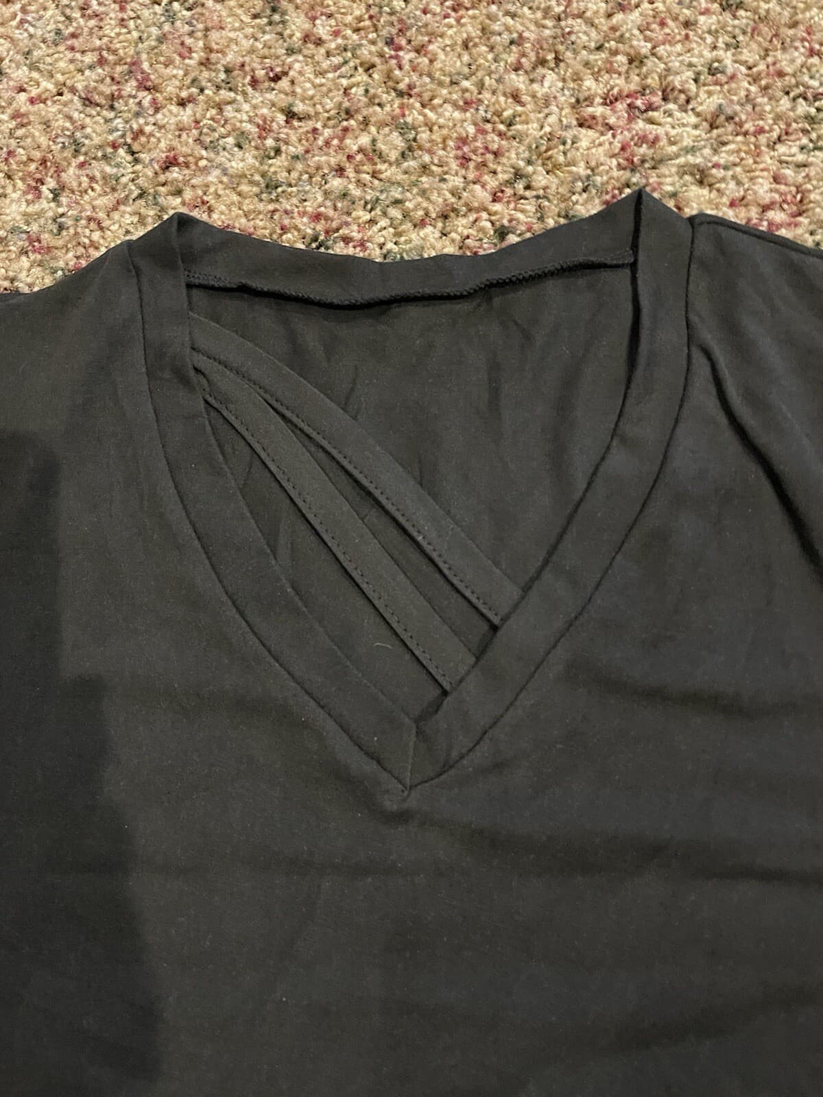 Shein black short sleeve strappy v-neck shirt top Large - Thumbnail 4