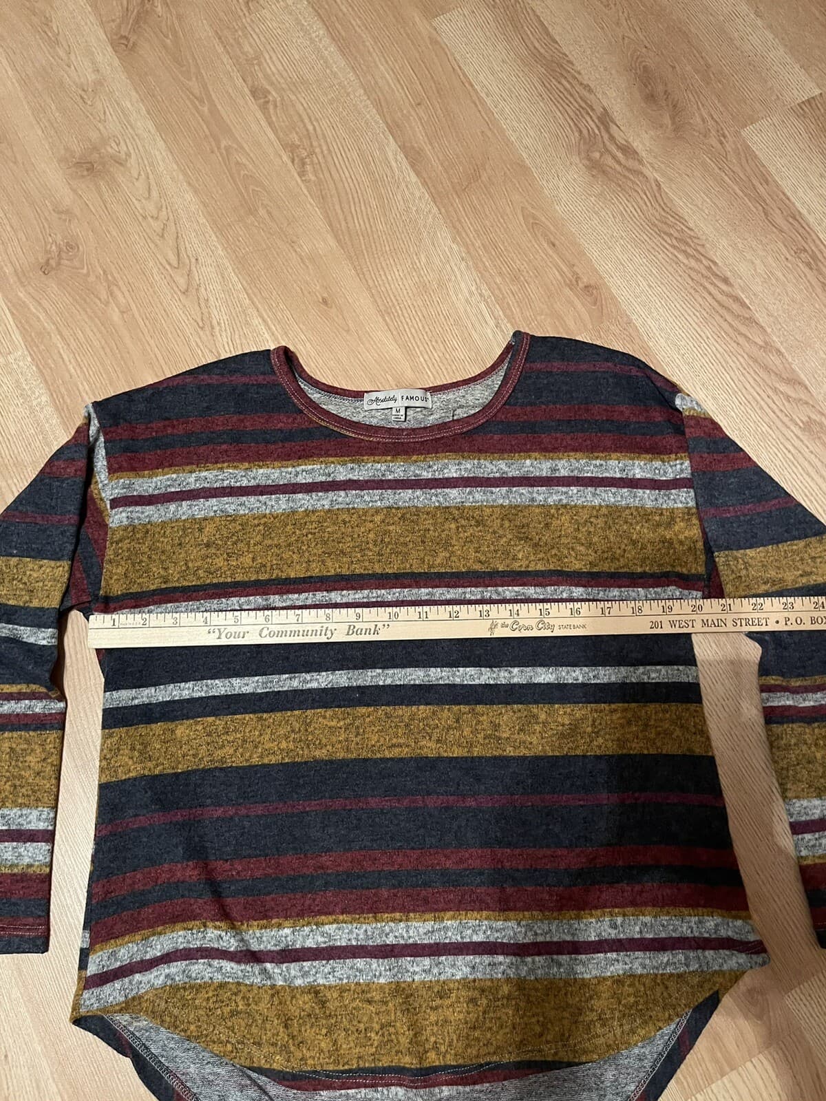 Absolutely Famous striped top Womens’ medium, Burgandy, Yellow, Blue - Thumbnail 4