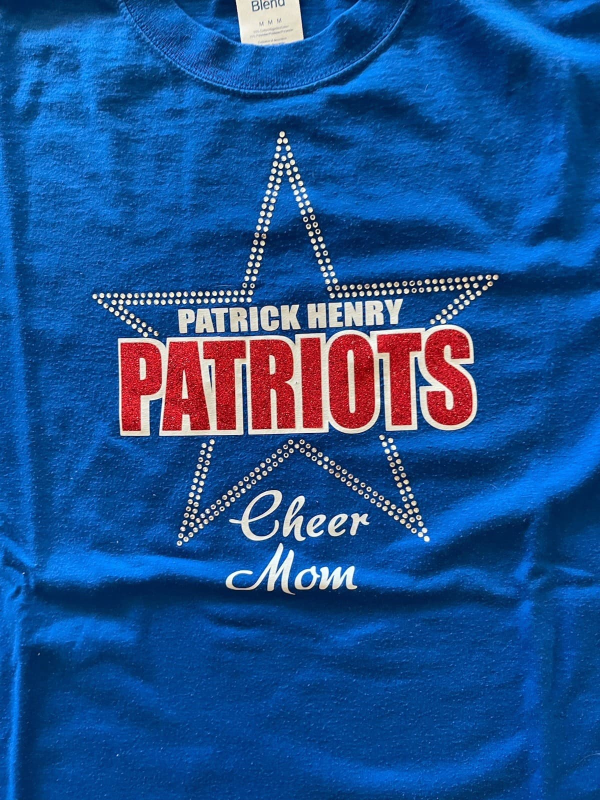 Patrick Henry Patriots Cheer Mom royal blue glitter star Tshirt Med - Thumbnail 2