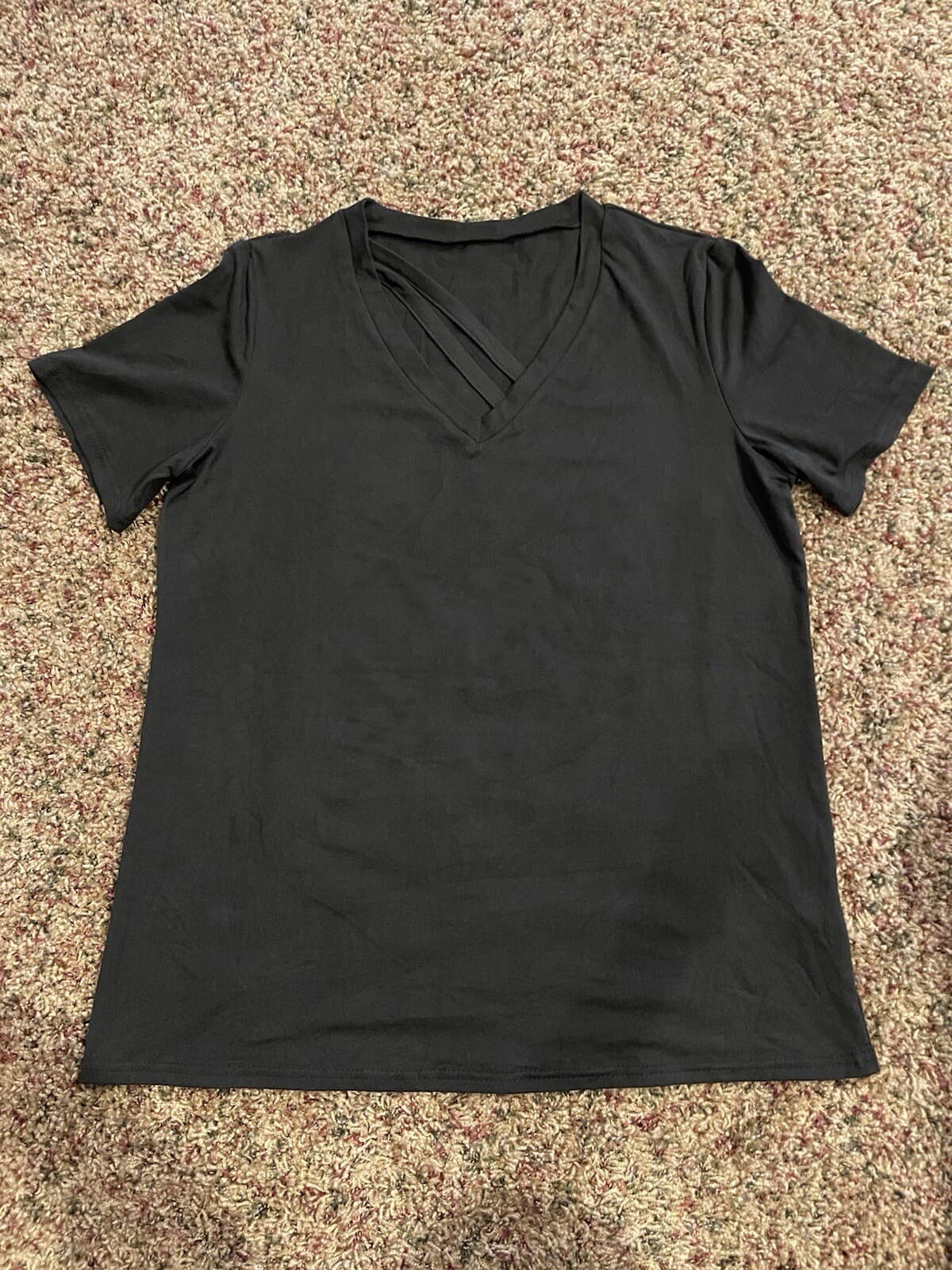 Shein black short sleeve strappy v-neck shirt top Large
