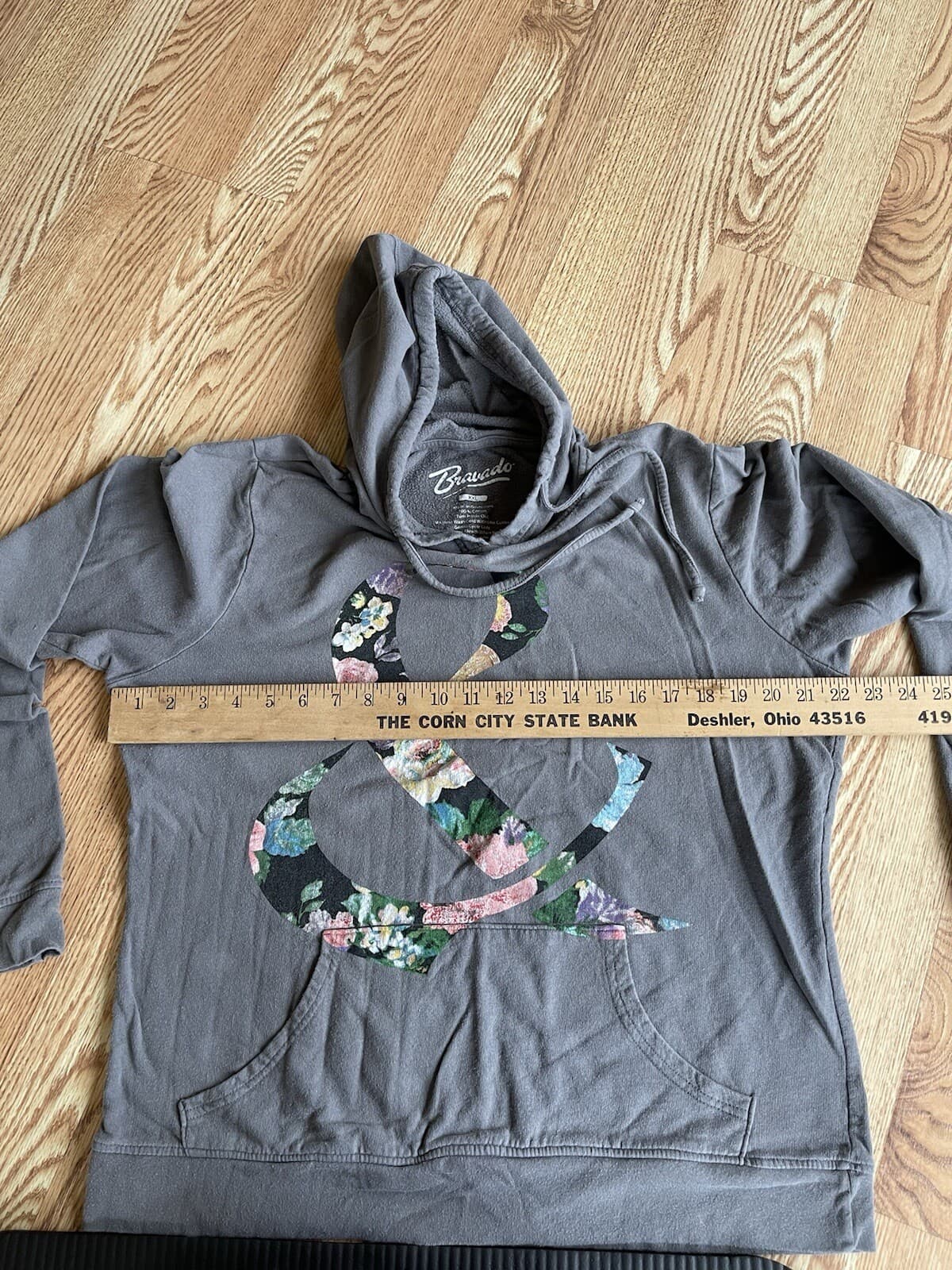 Bravado XXL gray hooded sweatshirt with floral & sign - Thumbnail 4