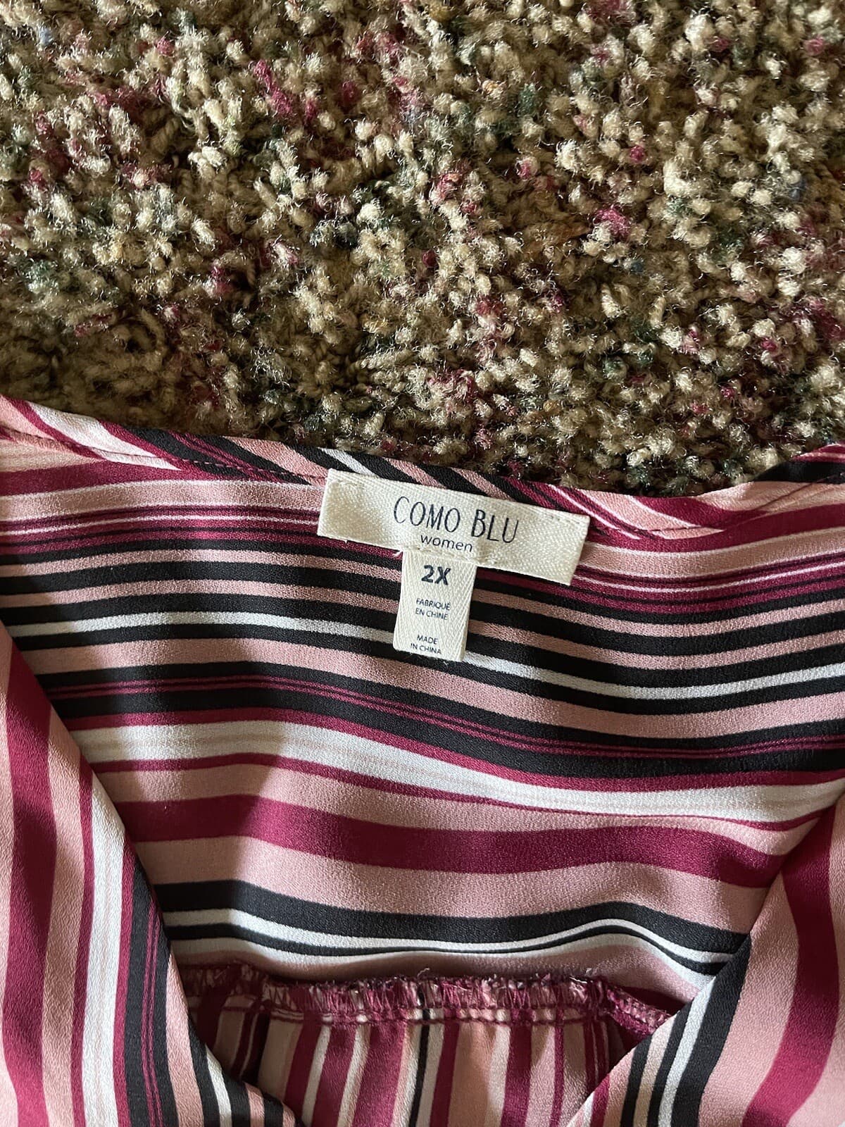 Como Blu womens stripe blouse 2X red black pink white - Thumbnail 2