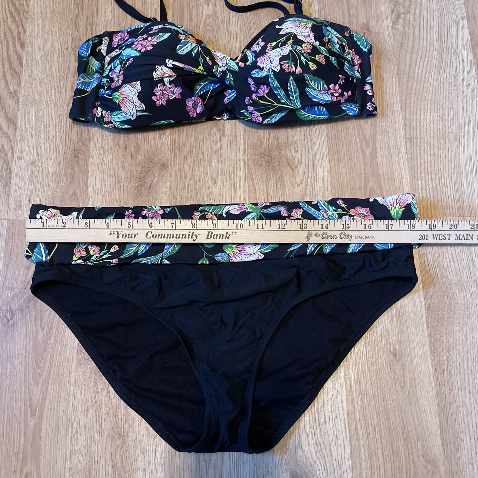 Apt. 9 womens black floral bikini XL Swimsuit - Thumbnail 2