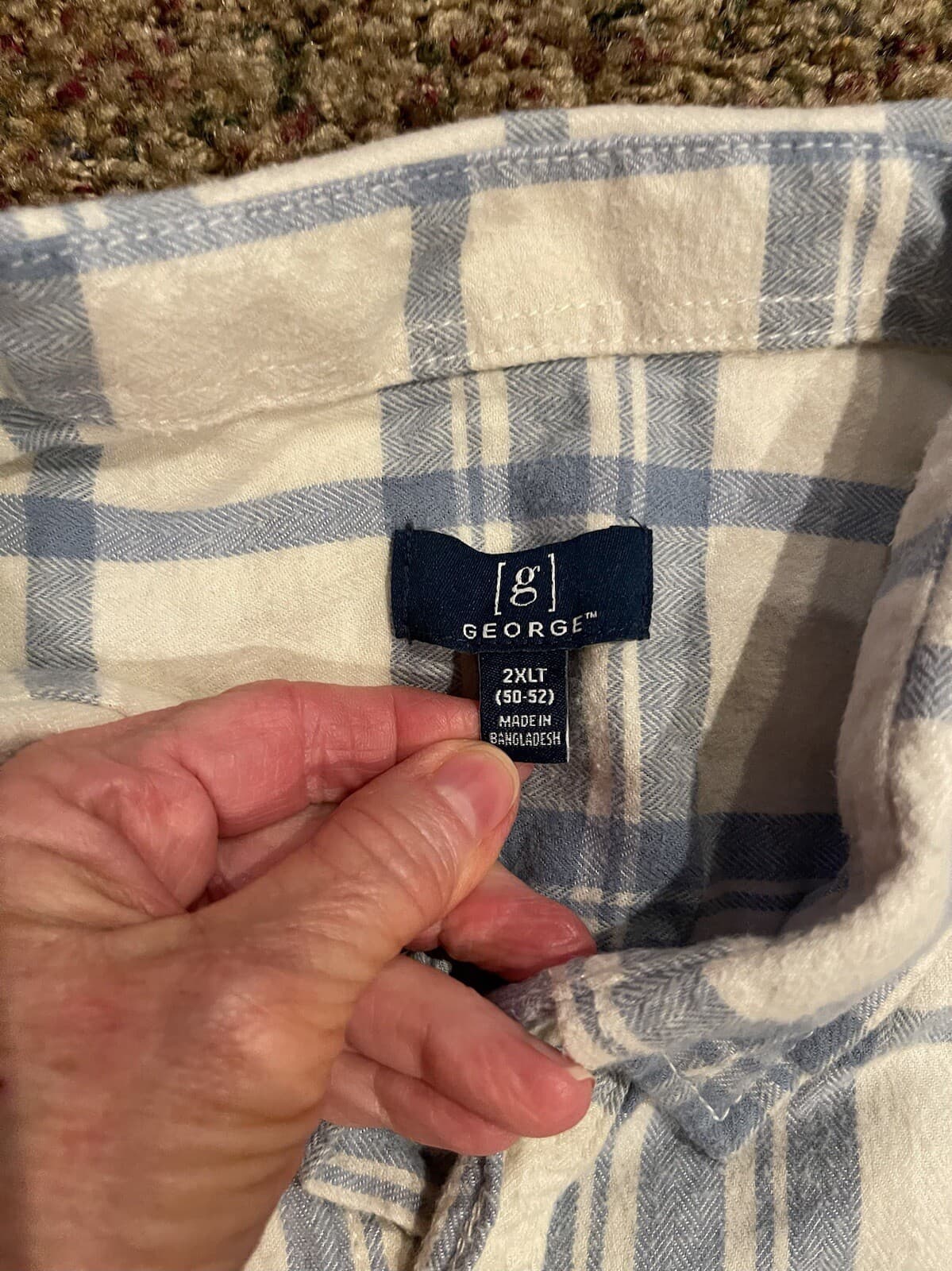 George Men's plaid flannel white light blue 2XLT (50-52) - Thumbnail 3