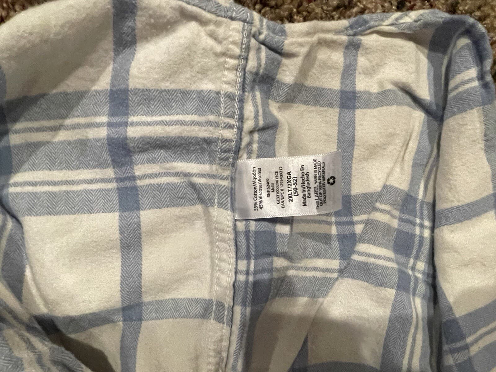 George Men's plaid flannel white light blue 2XLT (50-52) - Thumbnail 6