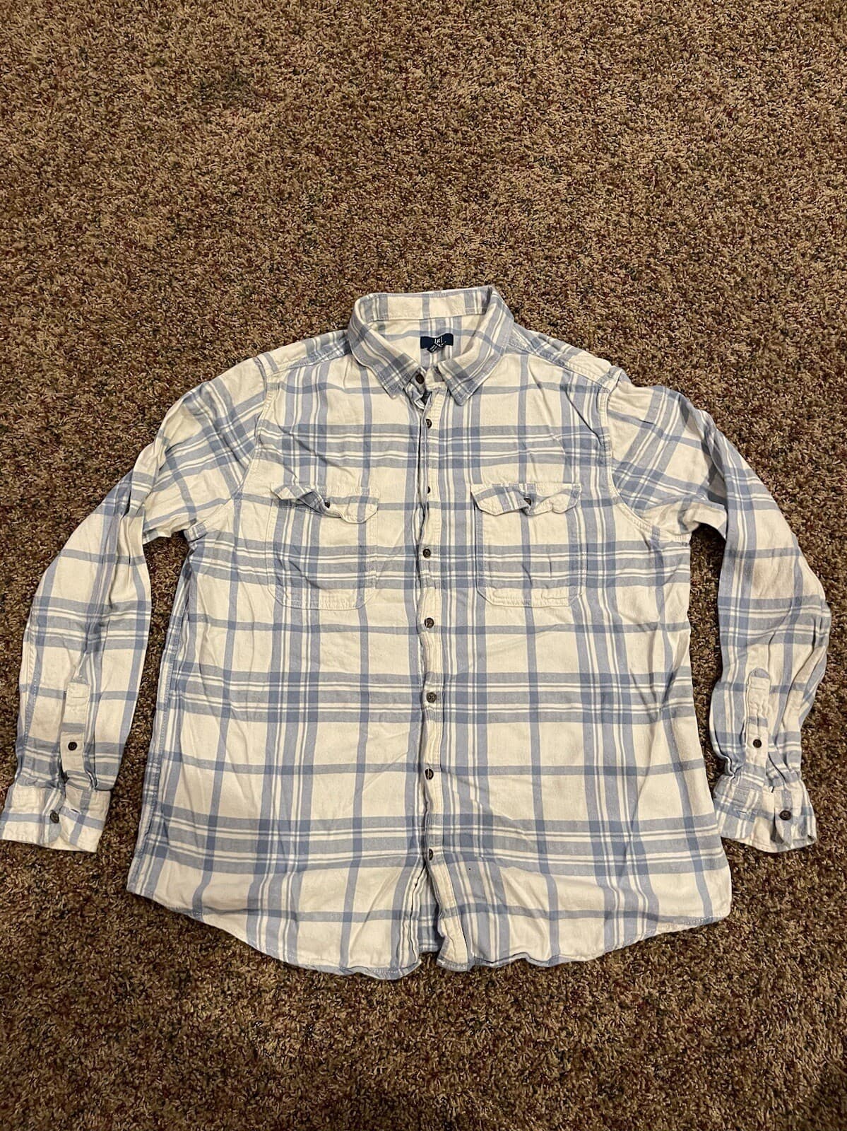 George Men's plaid flannel white light blue 2XLT (50-52)