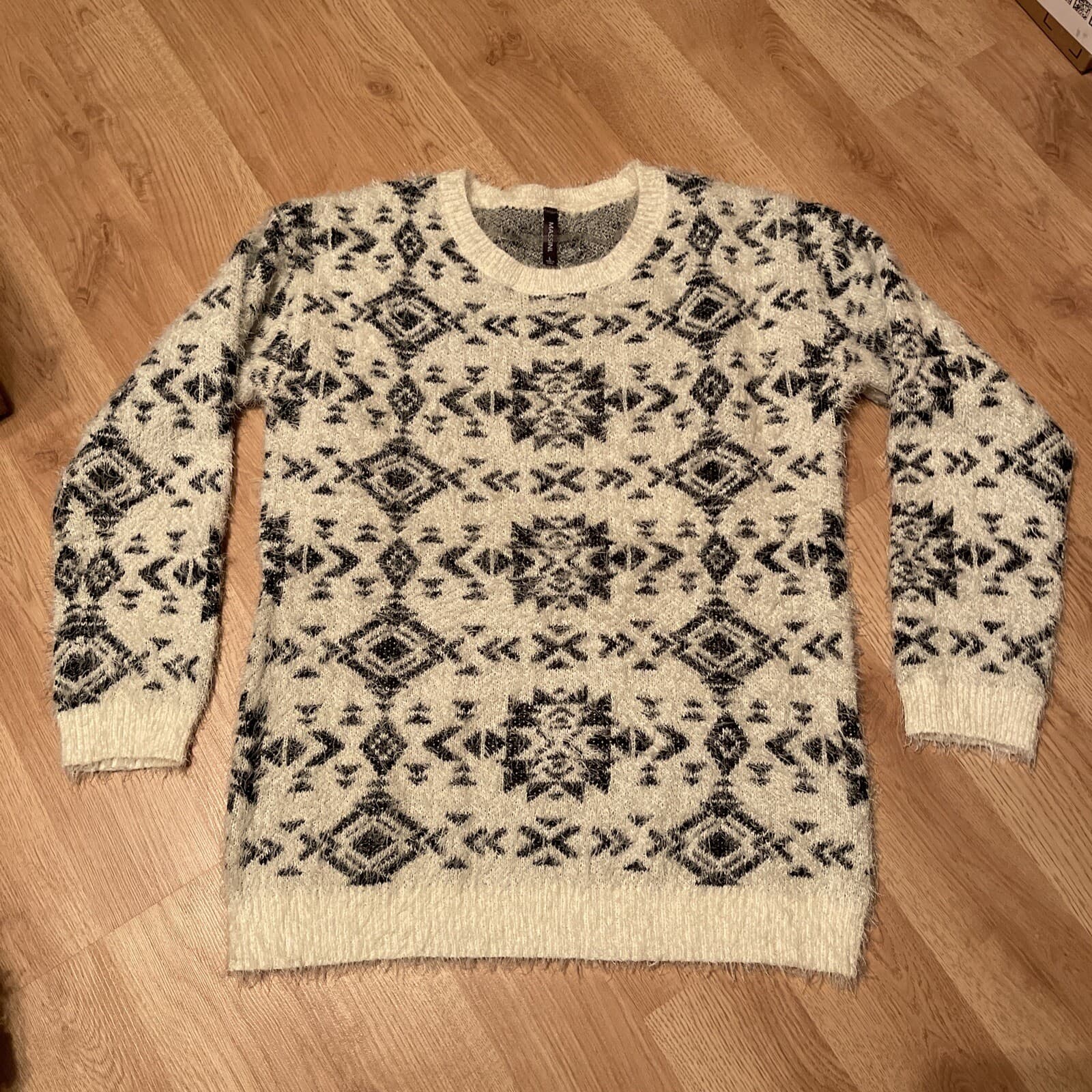 Massini black white sweater womens L