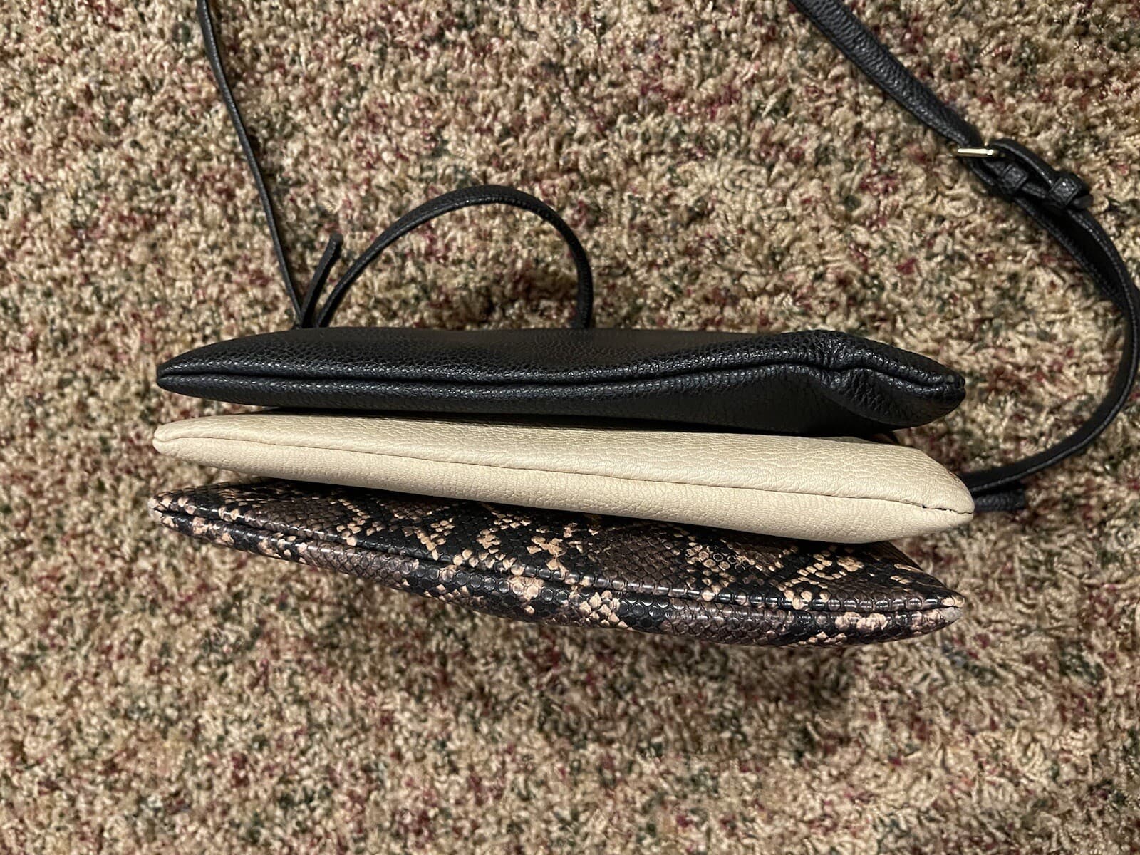 purse handbag crossbody small 3 compartment black beige brown - Thumbnail 4