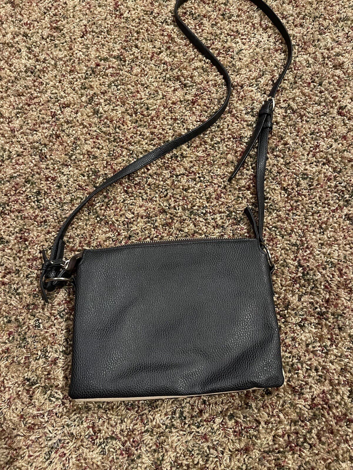 purse handbag crossbody small 3 compartment black beige brown - Thumbnail 2