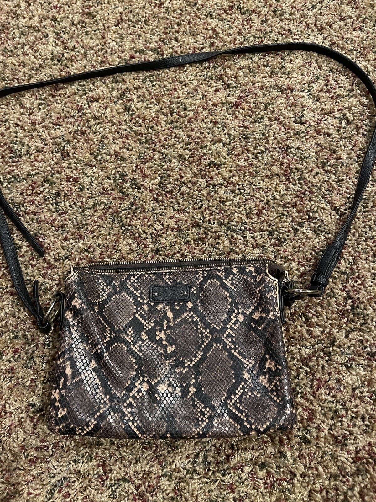 purse handbag crossbody small 3 compartment black beige brown