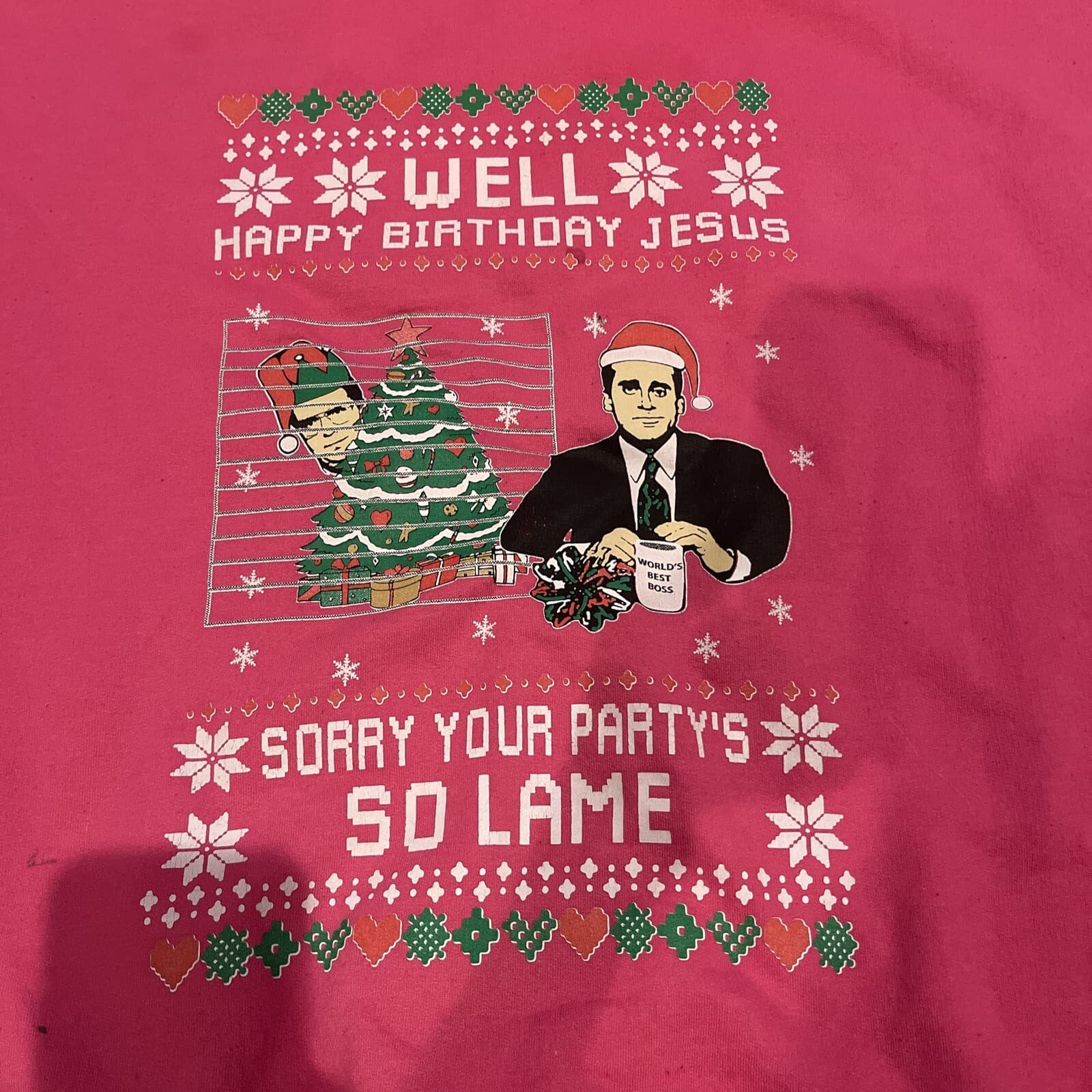 Gilden The Office Christmas Sweatshirt Pink 3XL - Thumbnail 2