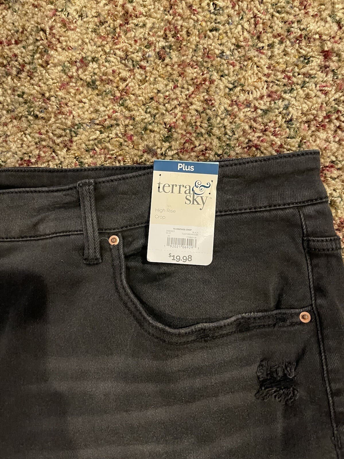 terra & sky womens jeans size 24W black destucted high rise crop NWT - Thumbnail 4
