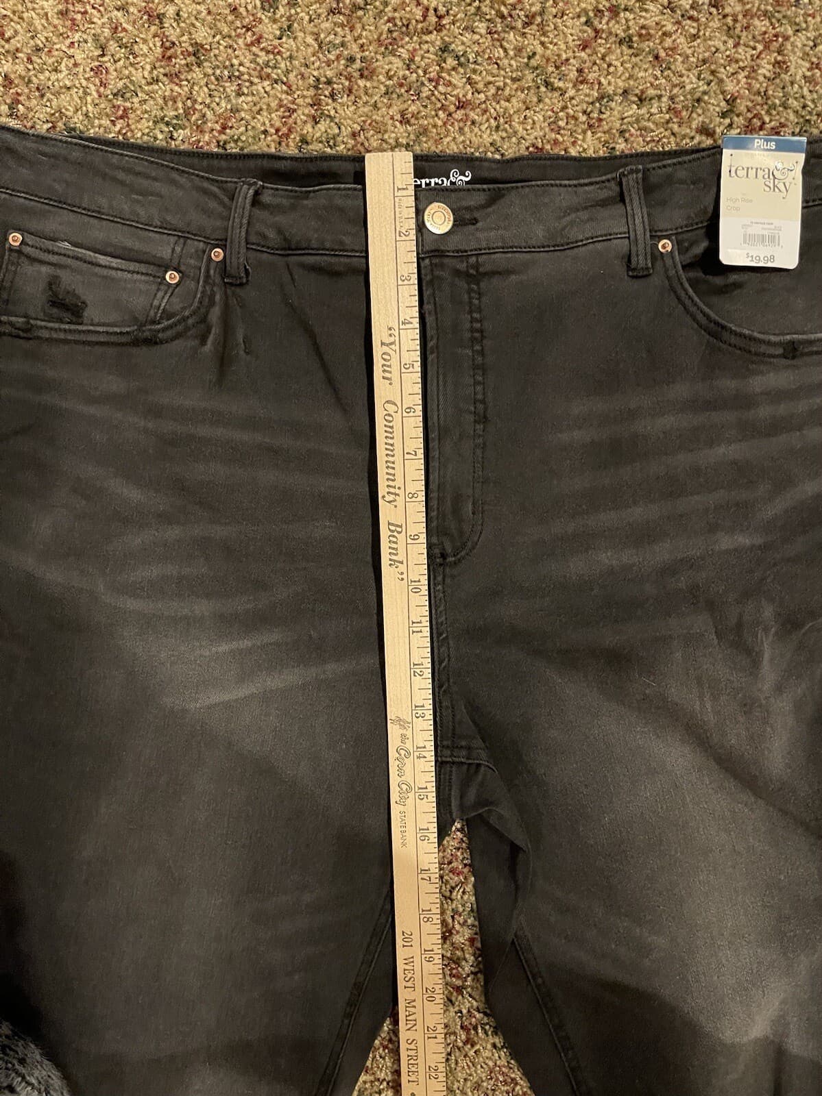 terra & sky womens jeans size 24W black destucted high rise crop NWT - Thumbnail 3