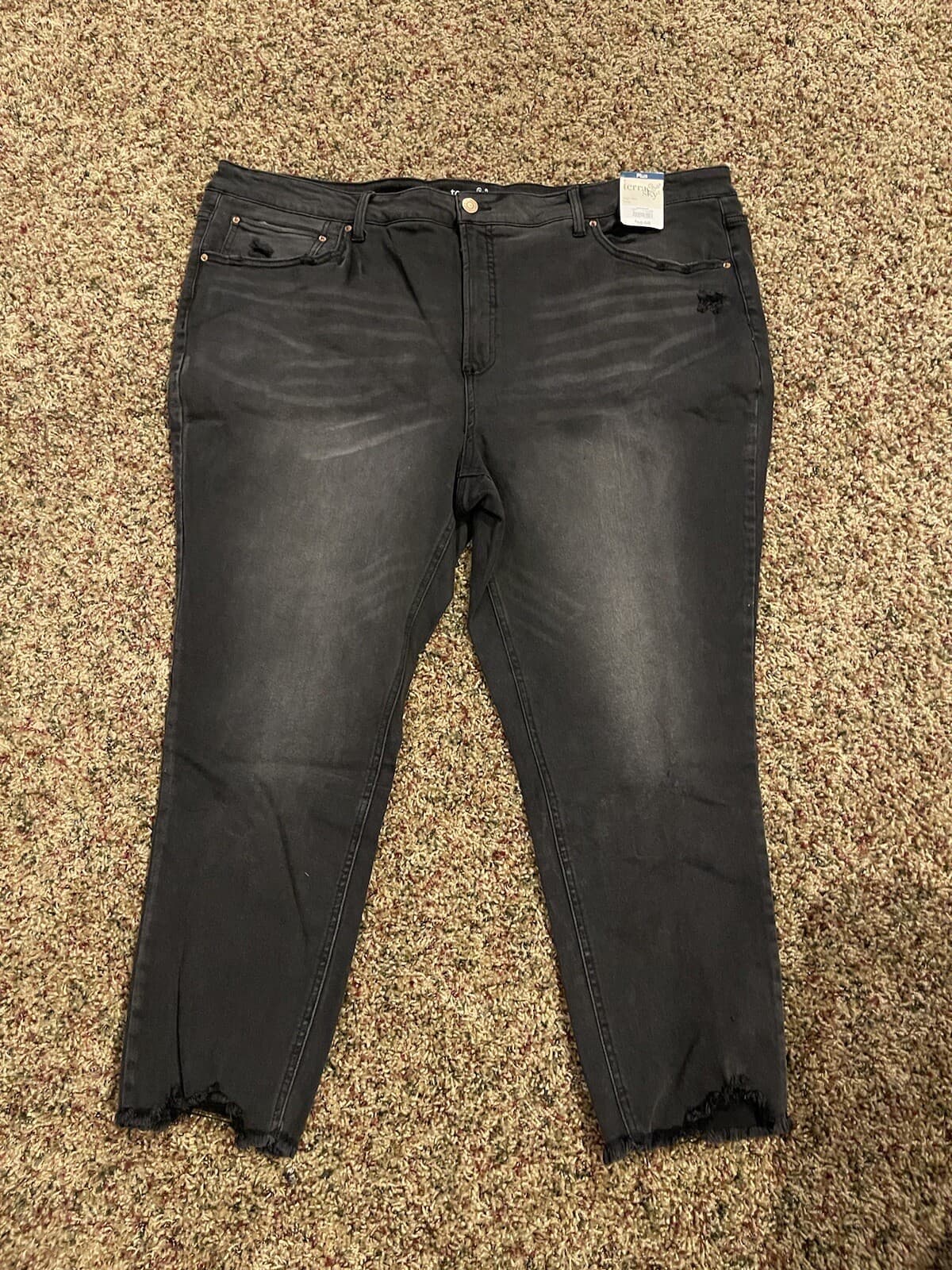 terra & sky womens jeans size 24W black destucted high rise crop NWT
