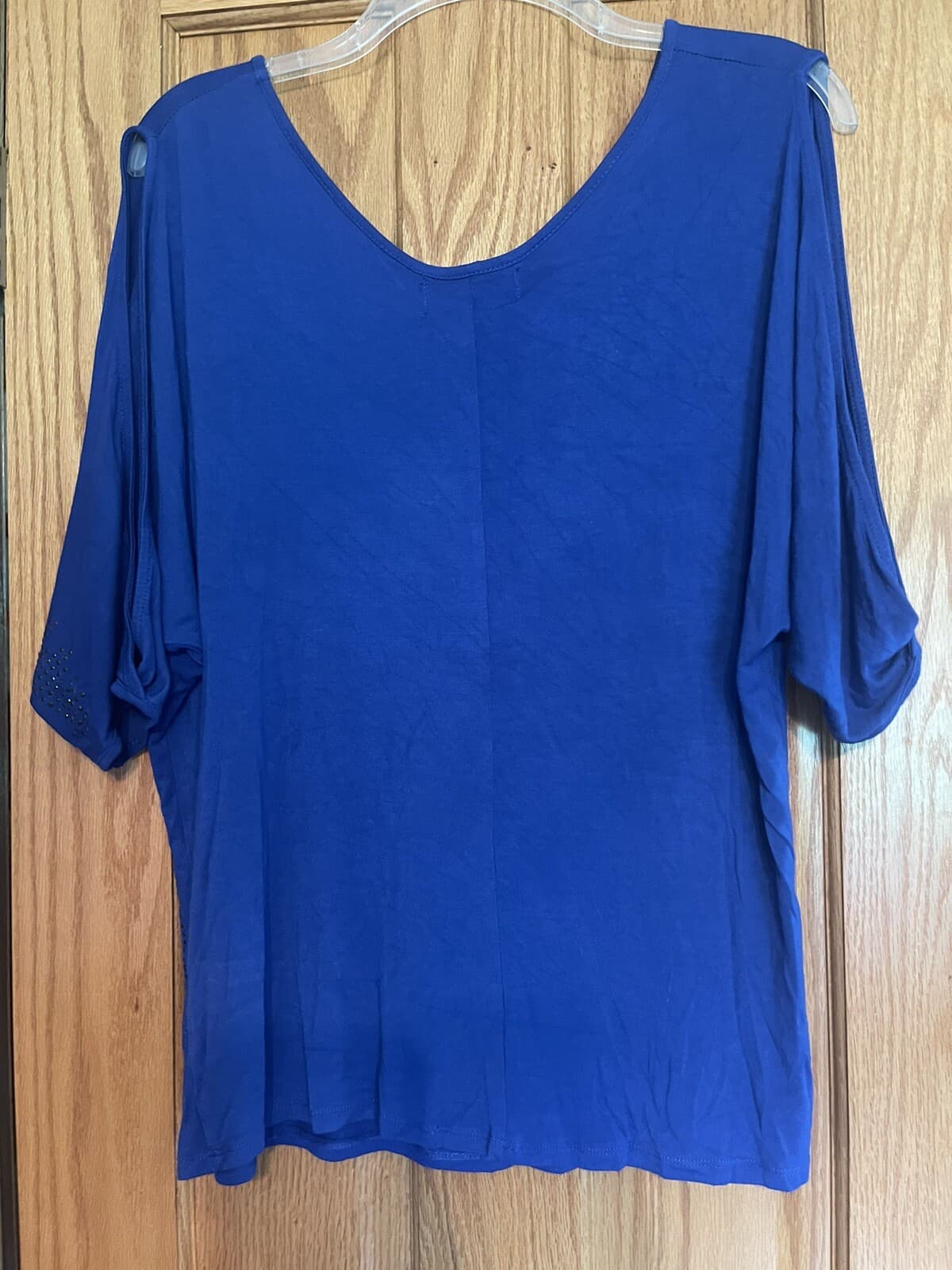Say What Womens' Blue shirt top with black sparkle slit sleeve size L - Thumbnail 4